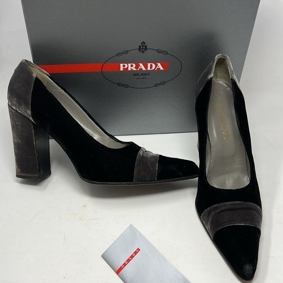 Prada Sz 40 US 10 Grey Crushed Velvet Pumps - Picture 2 of 16